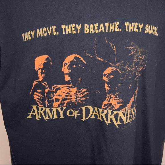 RARE LARGE ARMY OF DARKNESS TEE MENS SHORT SLEEVE BLACK COTTON ORANGE GRAPHIC - Picture 6 of 11